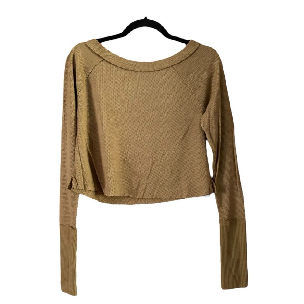 Free People Snowy Thermal Top Light Olive Green Cropped Size Small